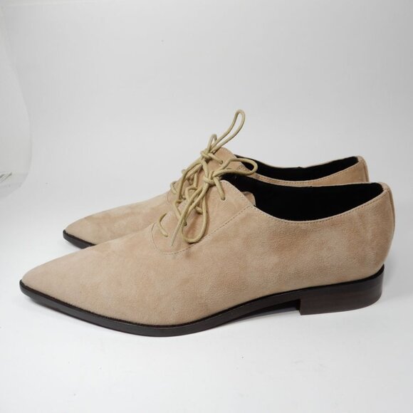L'AGENCE Elise III Pointed Toe Oxford Flat Shoes Size 6.5 Cappuccino Suede NEW - Picture 10 of 16